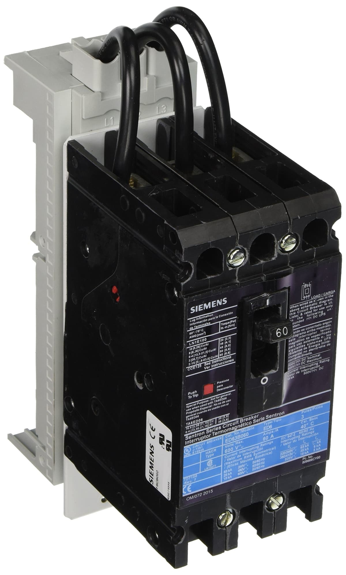 Siemens FBCB060 Interruptor termomagnético Fast Bus, 3 polos, adaptador Snap On, marco ED, 60A