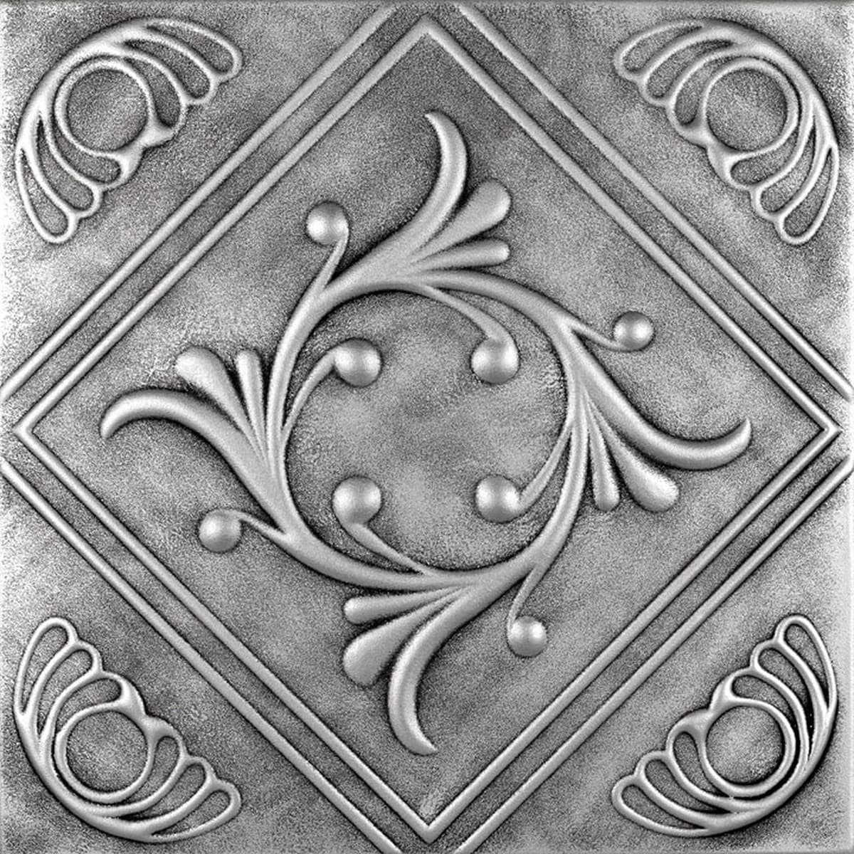 À LA MAISON CEILINGS R02 Diamond Wreath Foam Glue-up Ceiling Tile, Pack of 96, Antique Silver R24-96pw