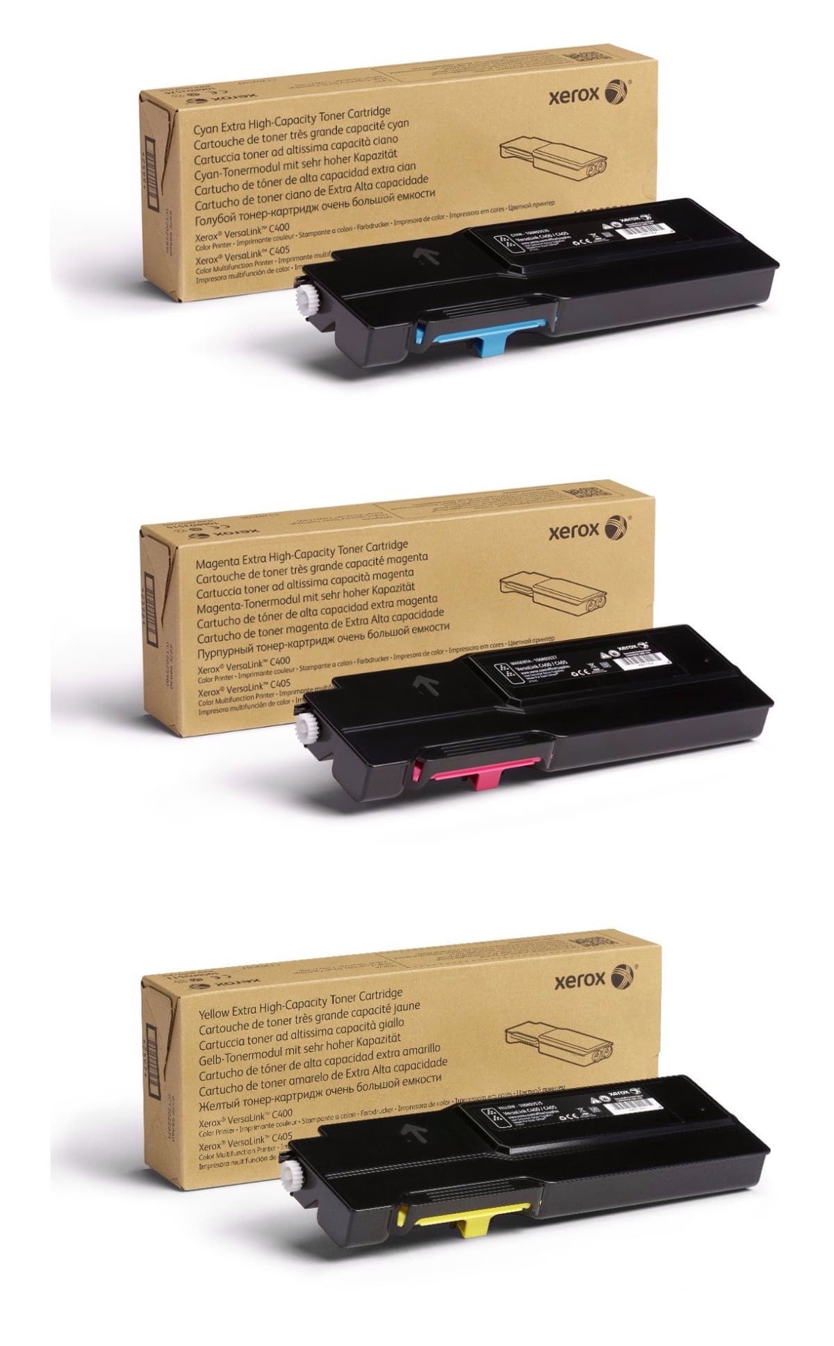 Set cartuchos de tóner Xerox Cyan/Magenta/Yellow extra alta capacidad (106R03525/526/527) - 8000 páginas BND00639