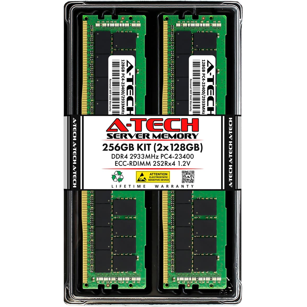 A-Tech 256GB Kit (2x128GB) DDR4 2933MHz ECC RDIMM Quad Rank 288-Pin AT128G2D4D2933RQ43DSN12V