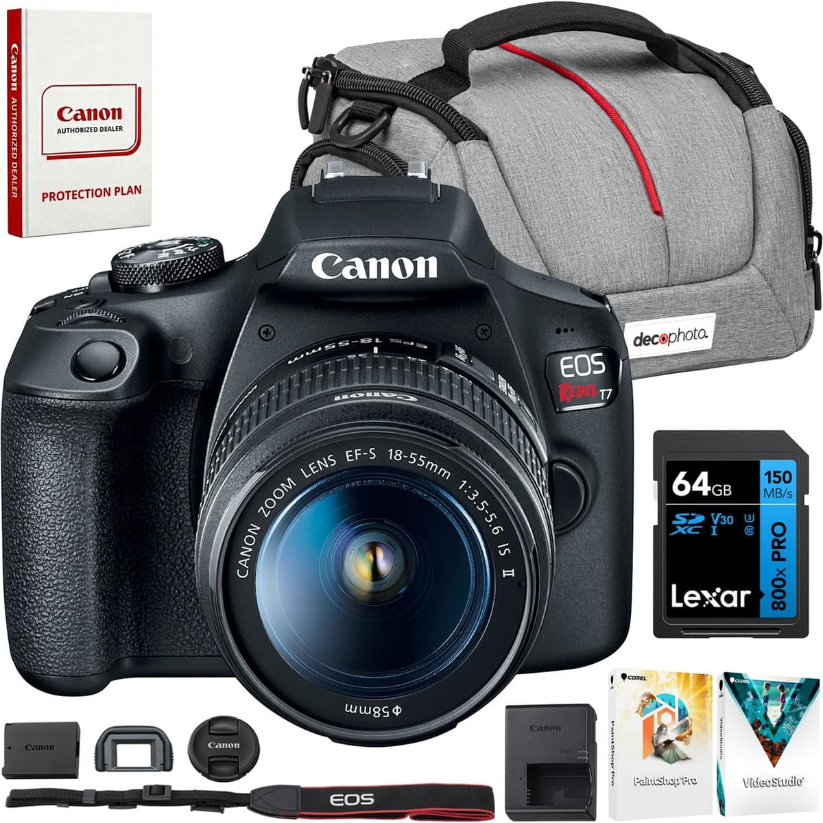 Canon EOS Rebel T7 DSLR 18-55mm IS II Kit con bundle de accesorios E888CNEOSRT71855