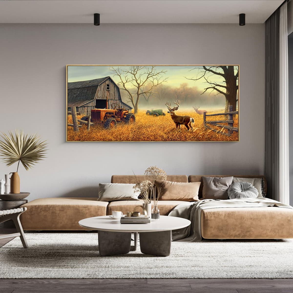 XLSJERST Arte mural Deer 86x39 pulgadas - Lienzo rústico con temática ciervo para sala y oficina