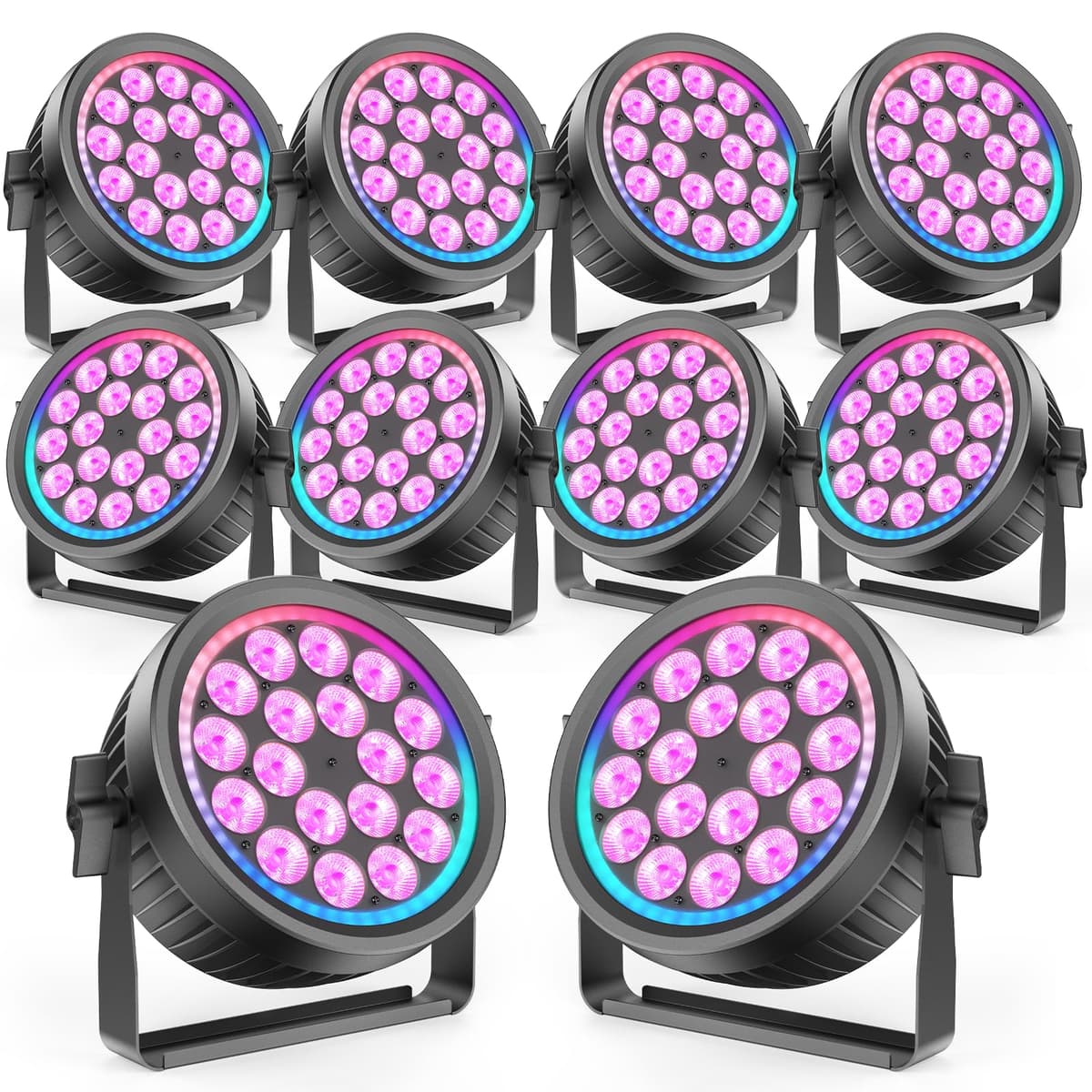 Sparklingtrack Luces PAR de escenario 200W en carcasa de aluminio, fanless silenciosas, RGBW 4-en-1, DMX512, 10 unidades ZQ01338X10US