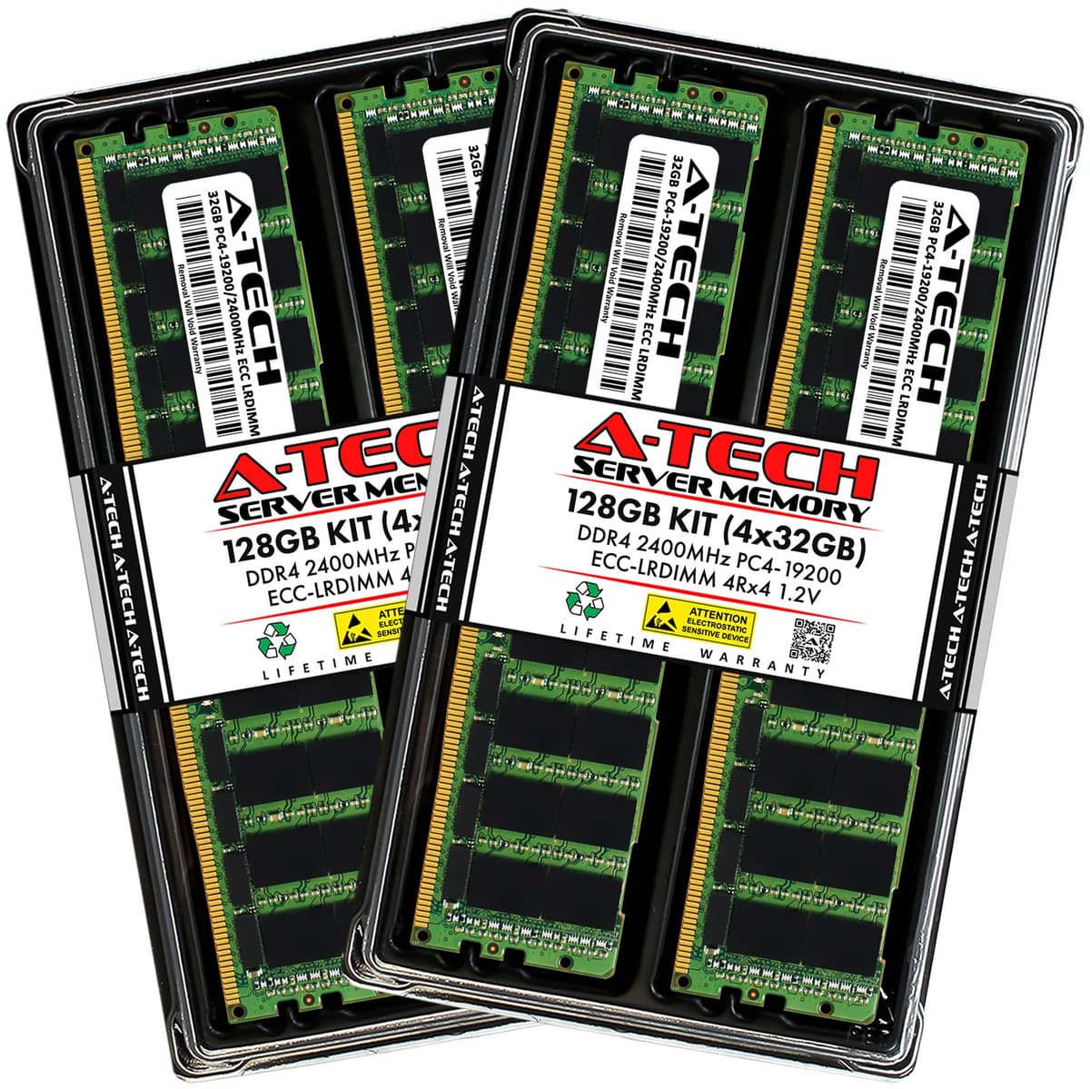 Kit A-Tech 128GB (4x32GB) DDR4 2400MHz PC4-19200 ECC LRDIMM 4Rx4 Quad Rank 1.2V Load Reduced DIMM 288 pines Memoria RAM para Servidor Módulos de Actualización (Serie Enterprise A-Tech) AT32G4D4D2400LQ4N12V