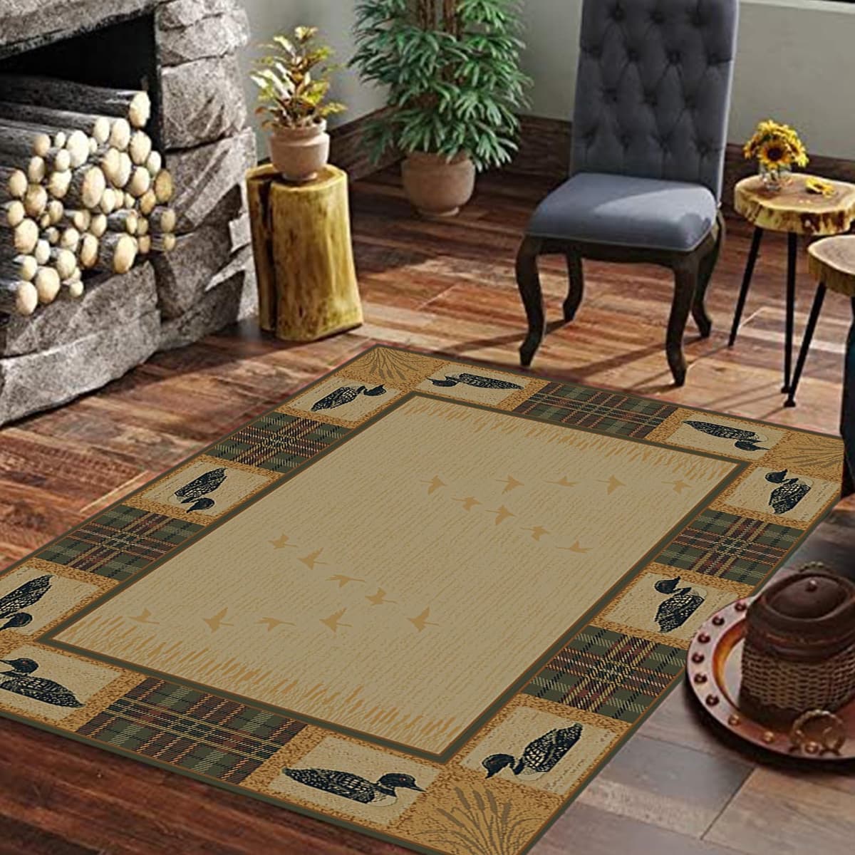 Mothy Champion Rugs Rustic Lodge Duck 9x12ft - alfombra estilo cabaña con pato