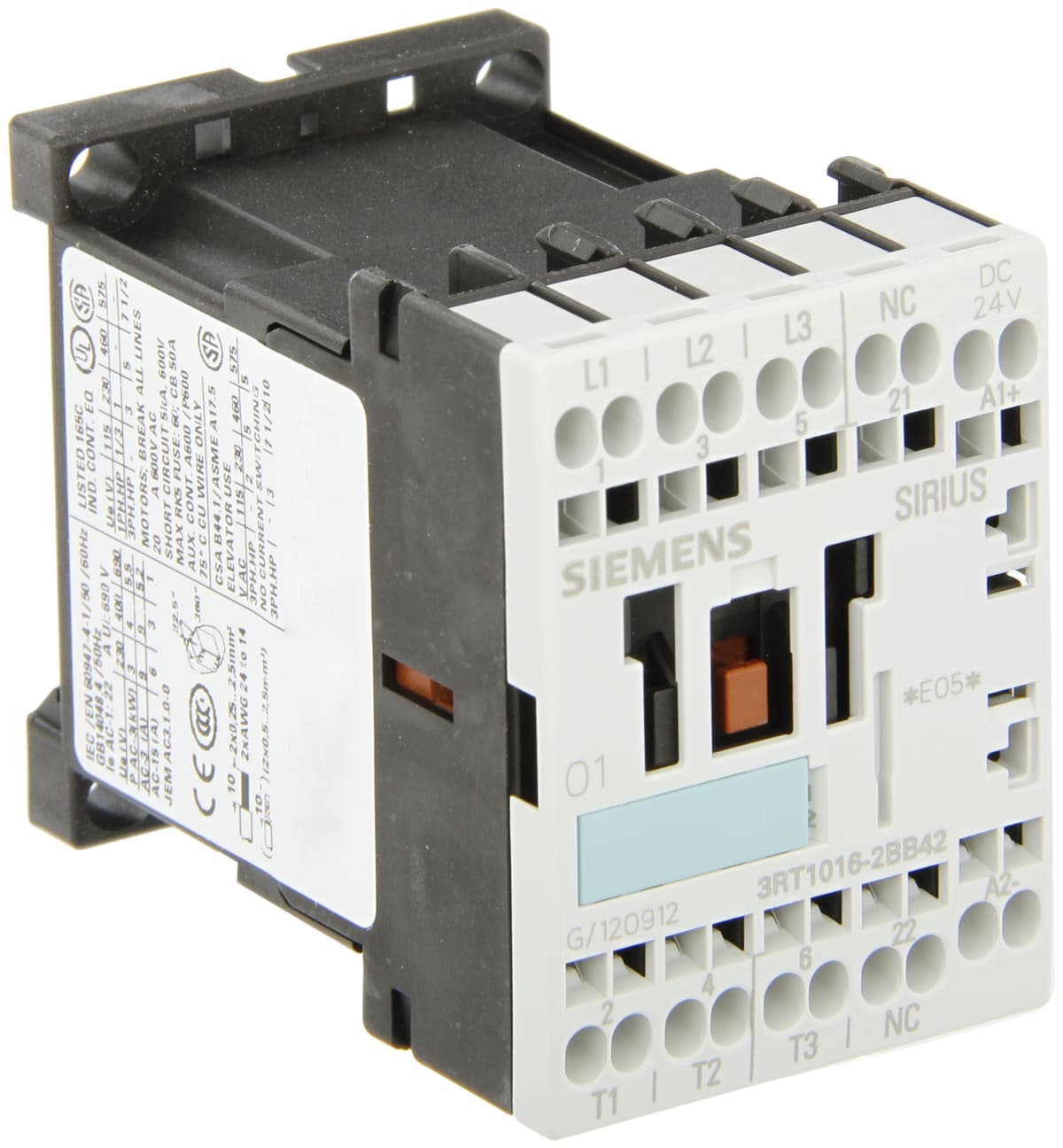 Siemens 3RT10 16-2BB42 Contactor motor S00 3 polos 1 NC 24V DC