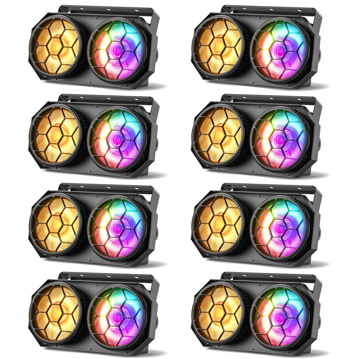 Kiinsehtoq ZQ01672 8-Pack: Par Light 2x100W COB + 48x0.2W RGB Blinder, DMX 13CH, IP20 ZQ01672X8US