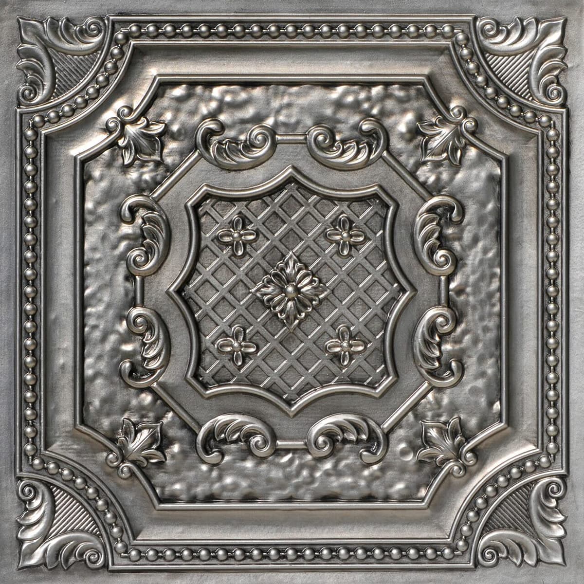 From Plain to Beautiful in Hours DCT04 Elizabethan Shield PVC 2' x 2' (Aged Silver, 50 piezas) DCT04ags-24x24-50