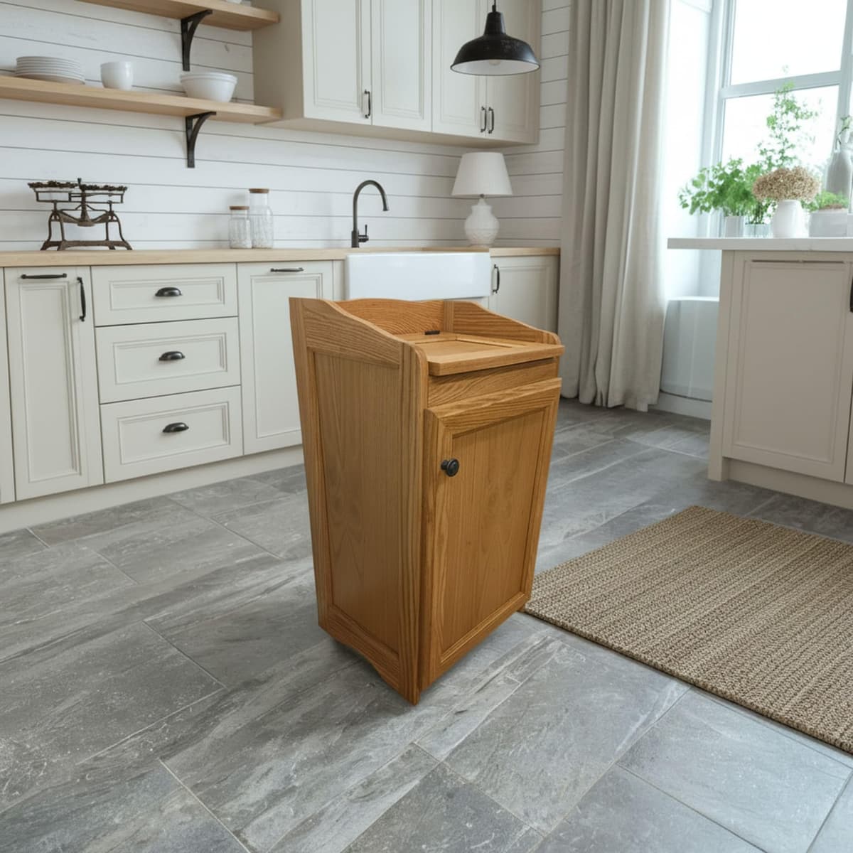 Wood Wastebasket Trash Can Medium Oak Color - Mueble PortaBasura 13 Gal C1277