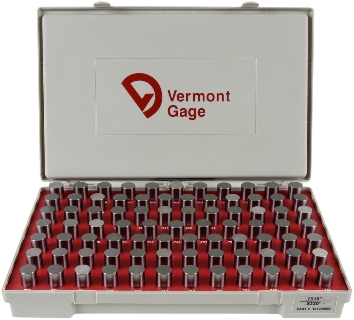 Vermont Gage No-Go Pin Gage Set Clase ZZ 0.7510-0.8320" (82 pzas) 101200800
