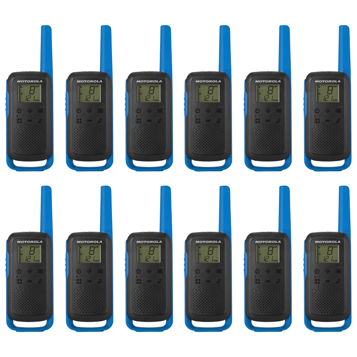 Motorola Talkabout T270 Radios FRS Recargables Paquete x12, Negro/Azul