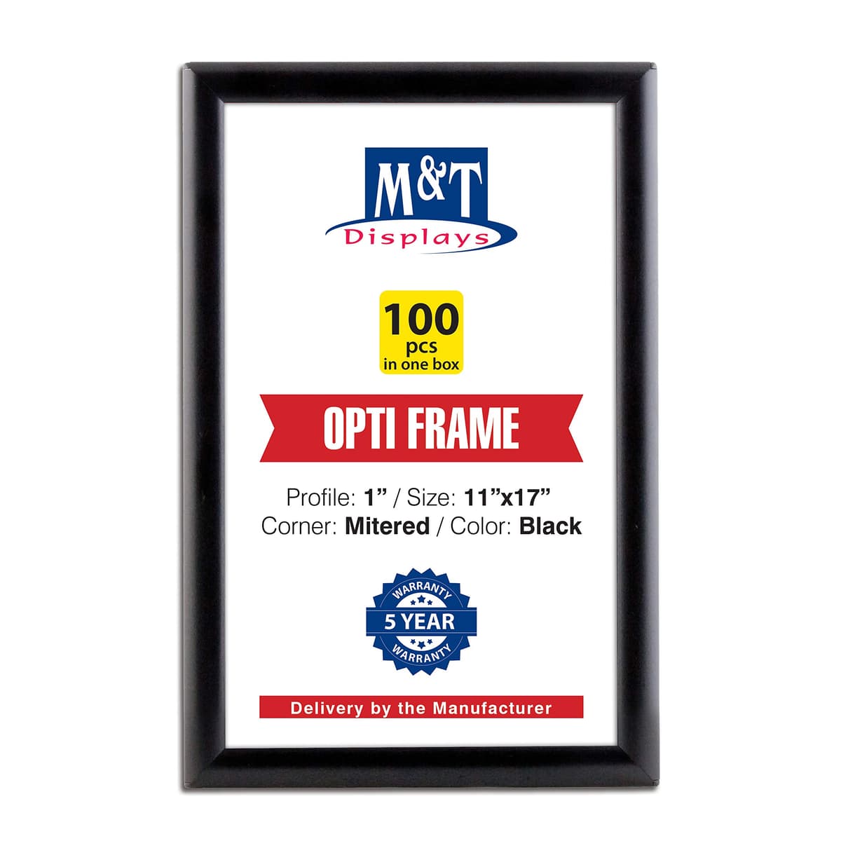 M&T Displays Marco Poster Opti Snap 11x17" Negro, Perfil Aluminio 1" (Paquete x100) UCP255B017X7900