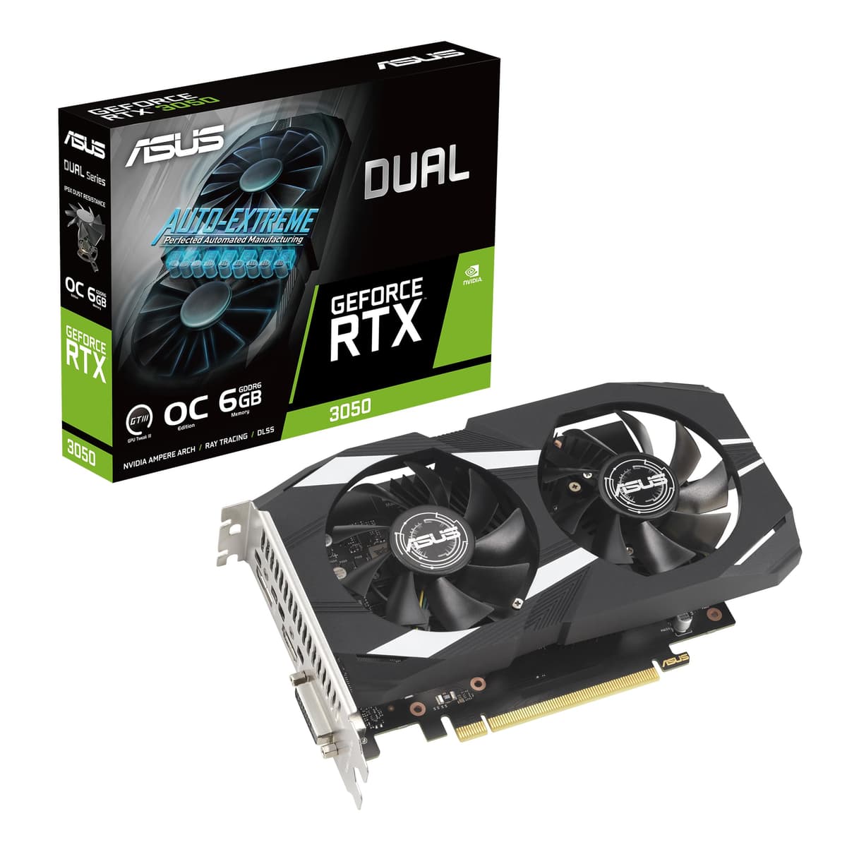 ASUS GeForce RTX 3050 LP BRK OC Edition 6GB GDDR6 (Resistencia al polvo IP5X, Rodamientos de bolas dobles, Soporte de acero inoxidable, PCIe 4.0, DLSS 3, HDMI 2.1, DisplayPort 1.4a, DVI-D y más)