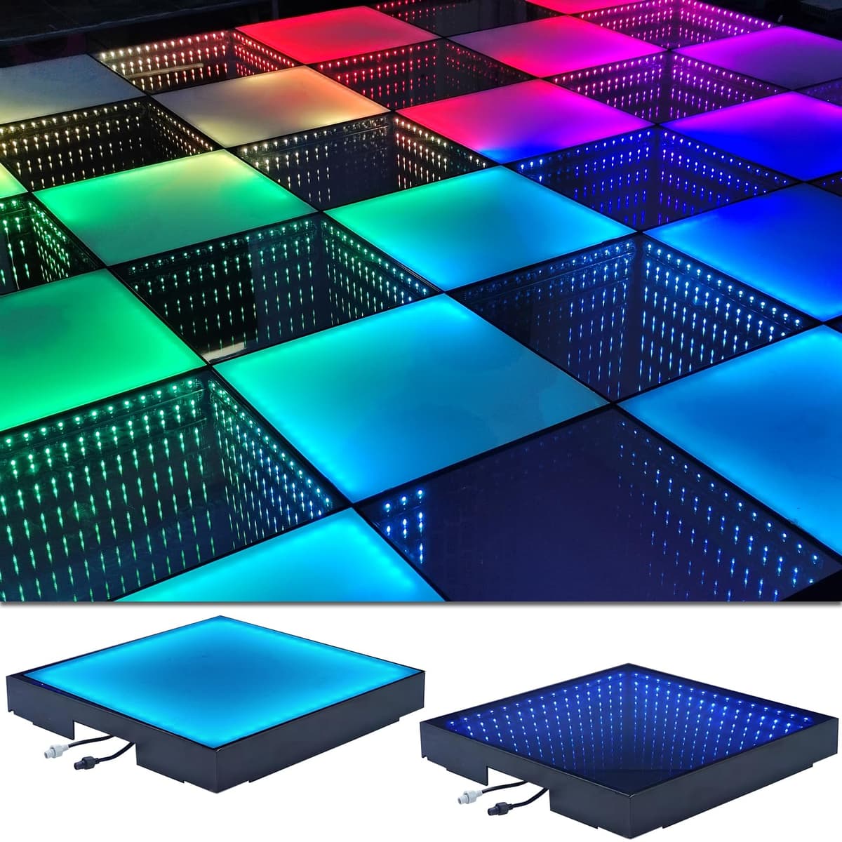 HZGGBKJO 3D Dance Floor 8x8ft, Panel Infinity Mirror LED con Flight Case (3D+RGB Wired) SYD-0419