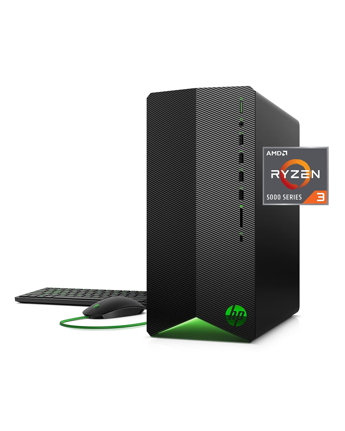 HP Pavilion Gaming PC, Procesador AMD Ryzen 3 5300G, 8 GB RAM, 256 GB SSD, Windows 11, Wi-Fi 5 y Bluetooth 4.2 Combo, 9 Puertos USB, Torre de PC para Juegos Preensamblada, Mouse y Teclado (TG01-2010, 2021) 328K5AA#ABA