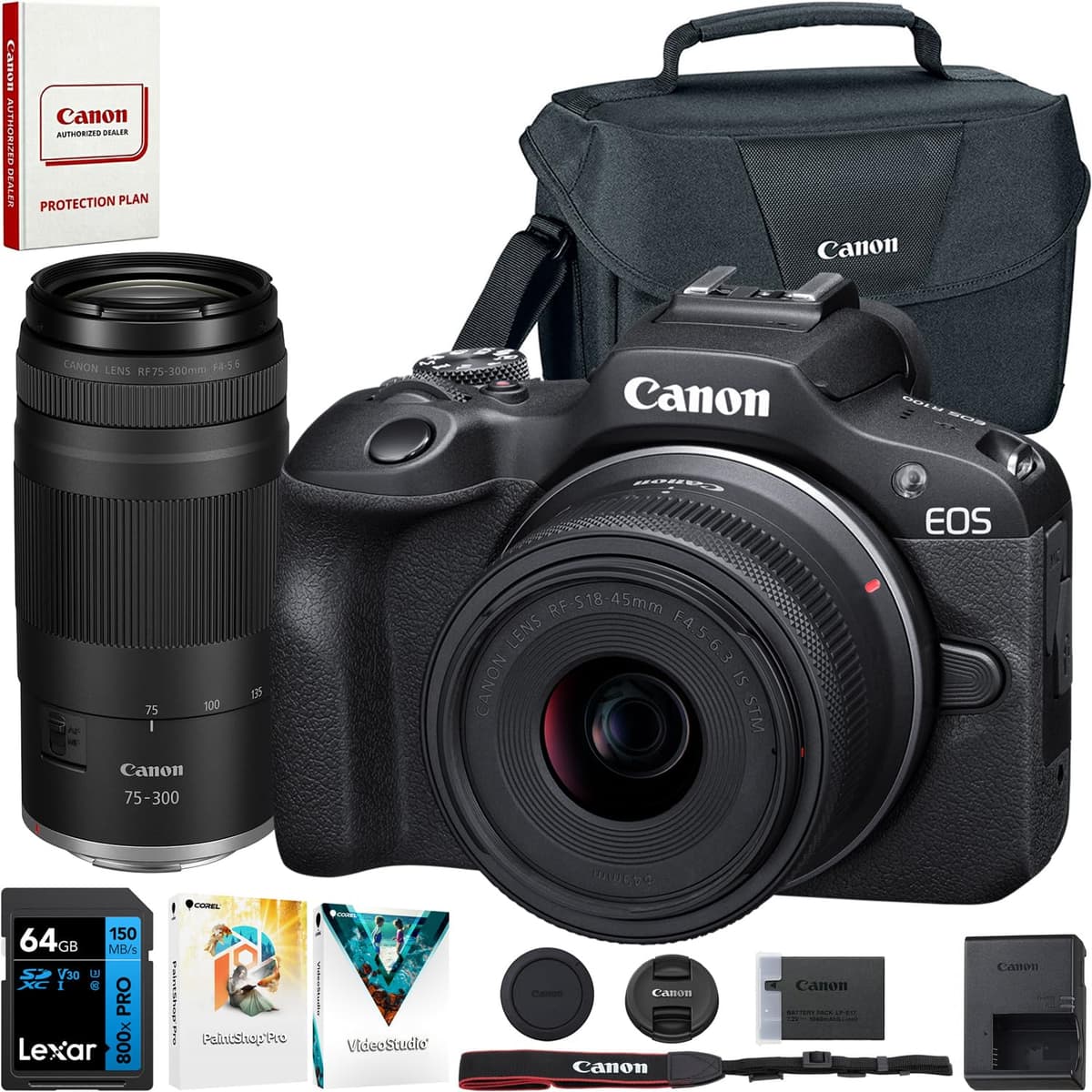 Canon EOS R100 Double Zoom Kit - RF-S 18-45mm + RF 75-300mm E8CNEOSR1002DZLK