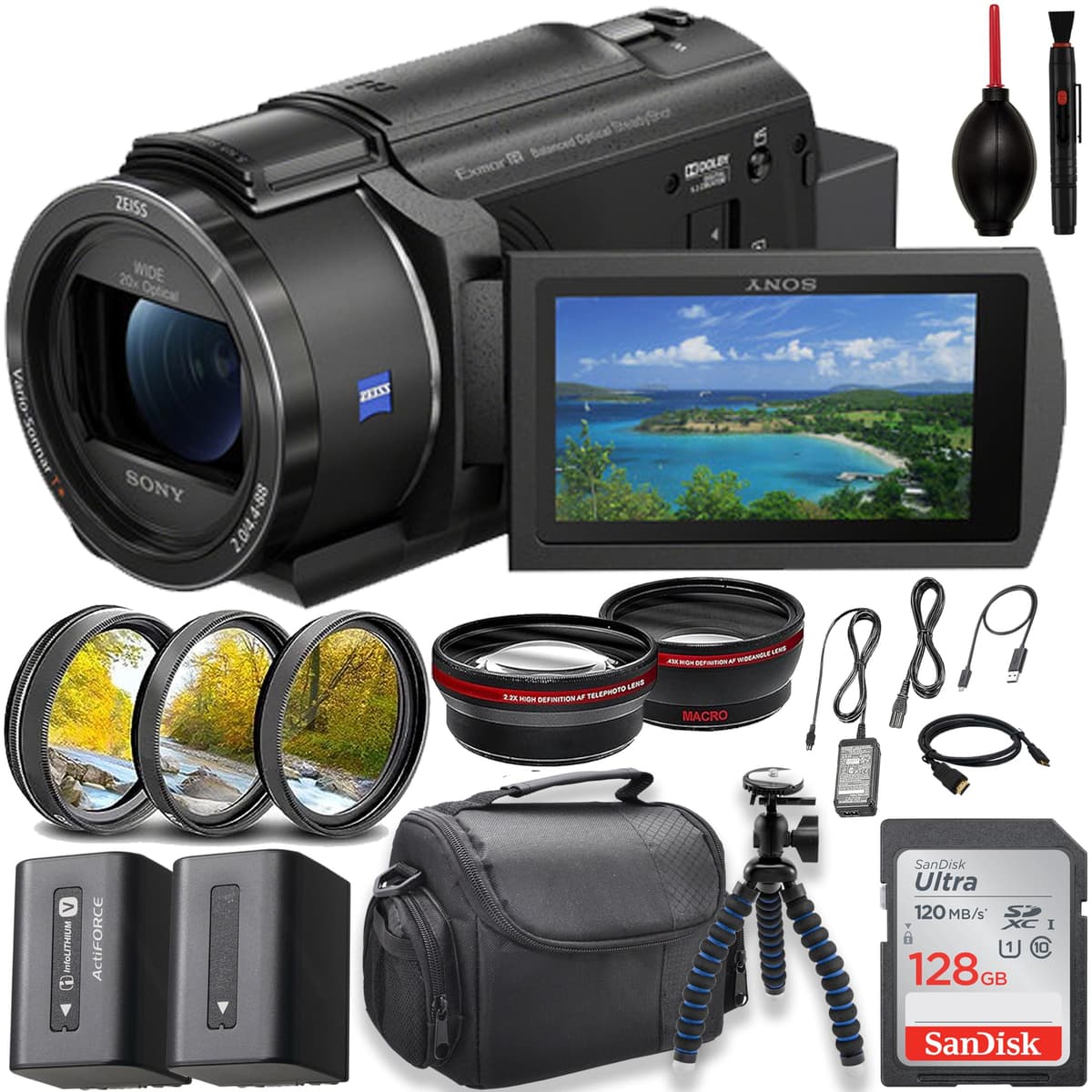 Sony FDR-AX43 UHD 4K Handycam con 128GB y Accesorios AX-43-10