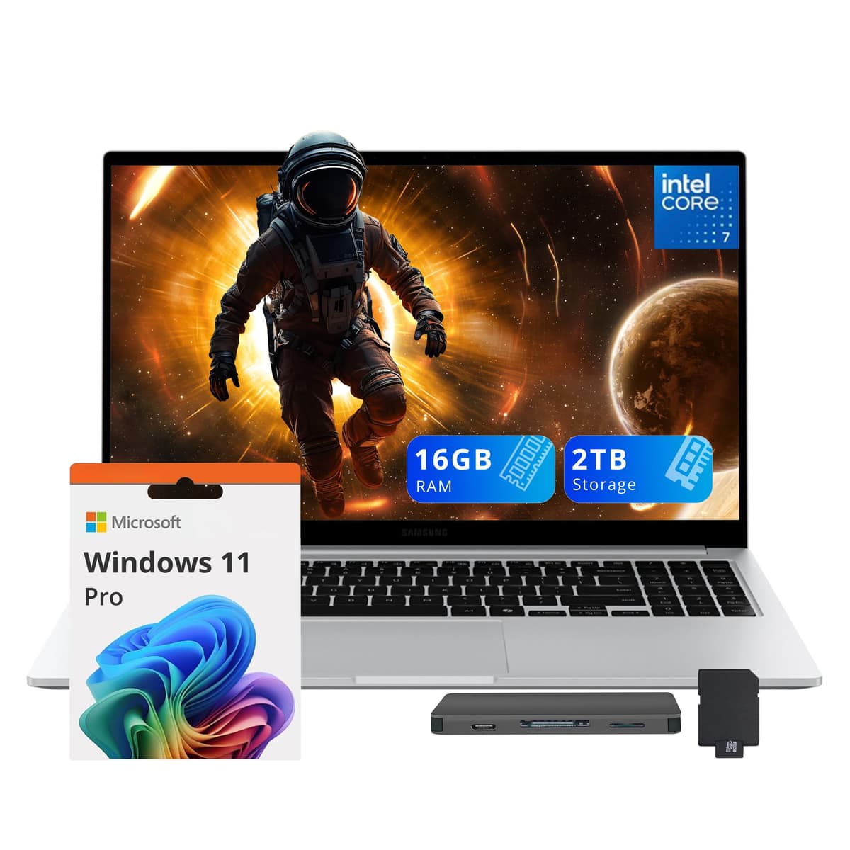 Samsung Galaxy Book4 15.6" FHD Laptop Empresarial, Procesador Intel 7 150U, 16GB LPDDR4X, 2TB Almacenamiento (1TB SSD + 1TB Estación de Acoplamiento), Teclado Retroiluminado, Copilot, Dolby Atmos, Wi-Fi 6, Windows 11 Pro, Plata