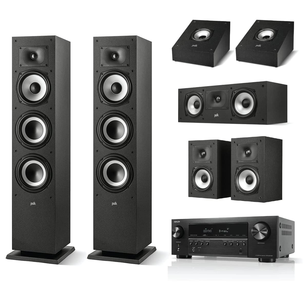 Polk Monitor Home Theater Bundle con Denon AVR-S570BT - Sistema Dolby Atmos