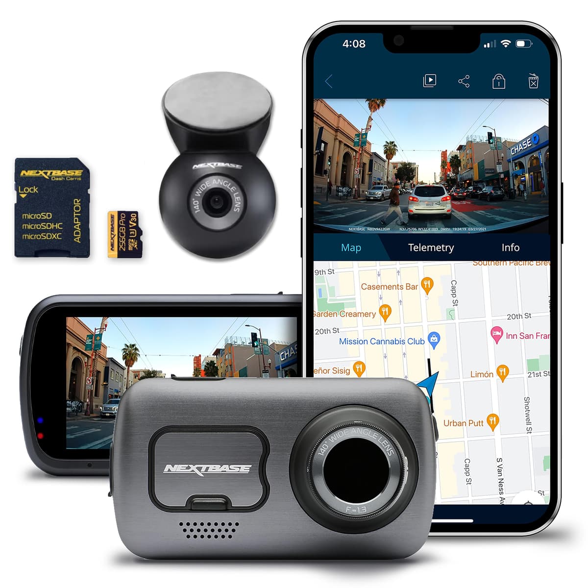 Nextbase 622GW Dash Cam con cámara trasera y tarjeta microSD 256GB