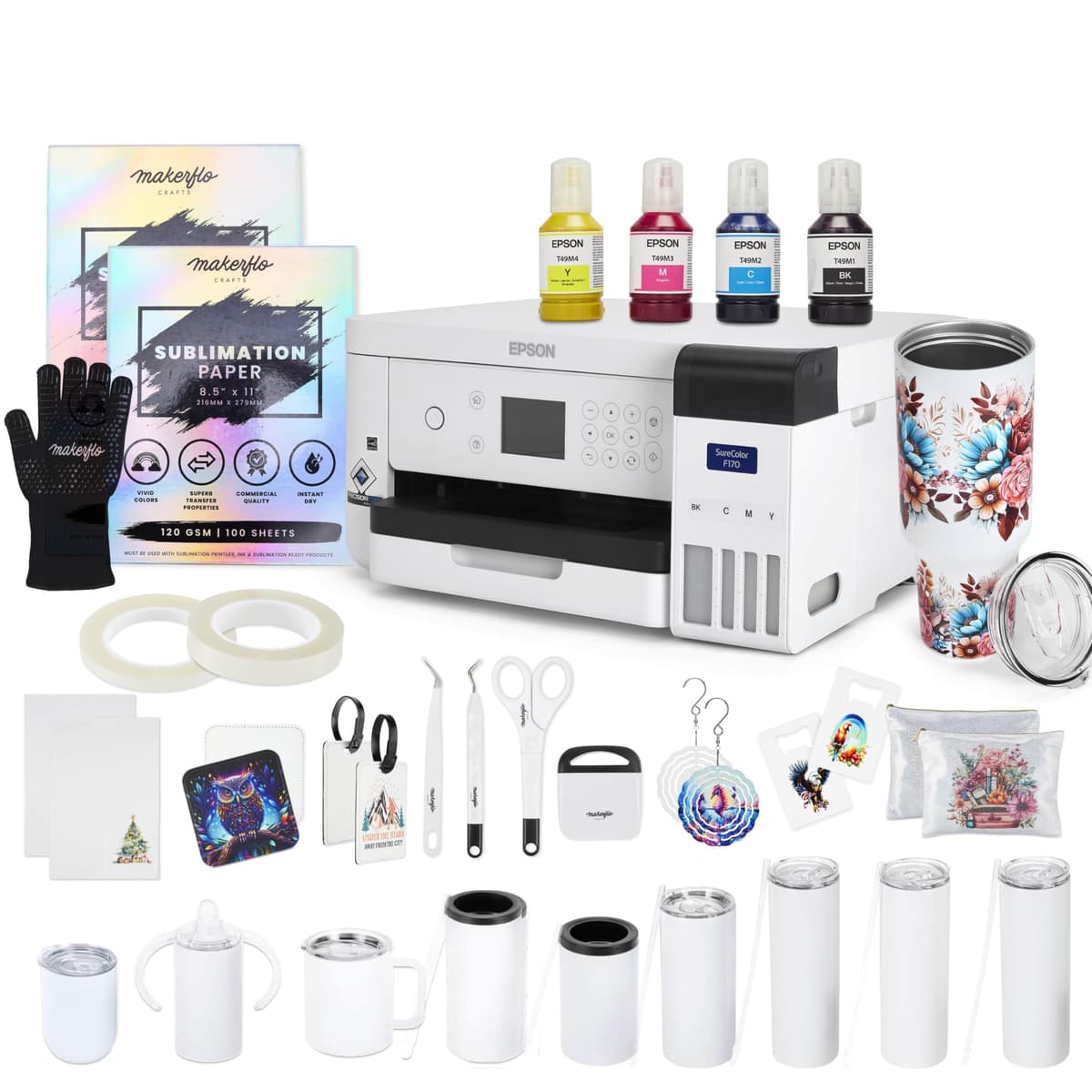 makerflo Epson SureColor F170 Sublimation Starter Kit - Impresora con Set CMYK y Accesorios F170KIT