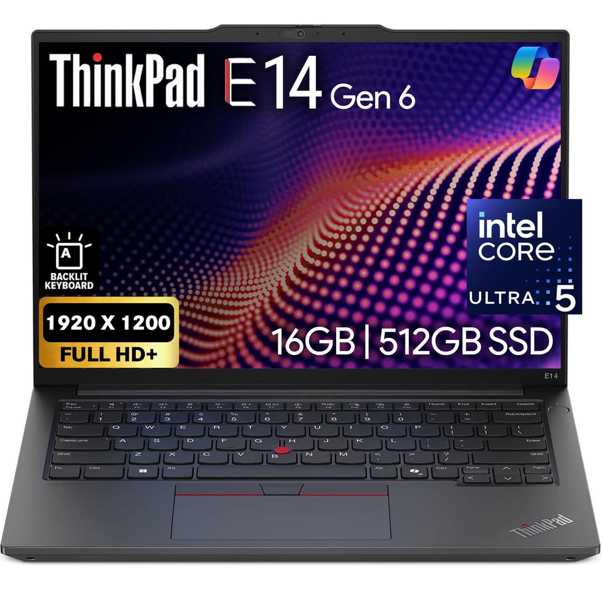 Oemgenuine Lenovo ThinkPad E14 Gen 6 14" FHD+ Display, Intel Ultra 5-125U (equiv. i7-1355U), 16GB DDR5 RAM, 512GB NVMe, Teclado retroiluminado, WiFi 6E + BT, Webcam FHD, Windows 11 Pro, Laptop de negocios