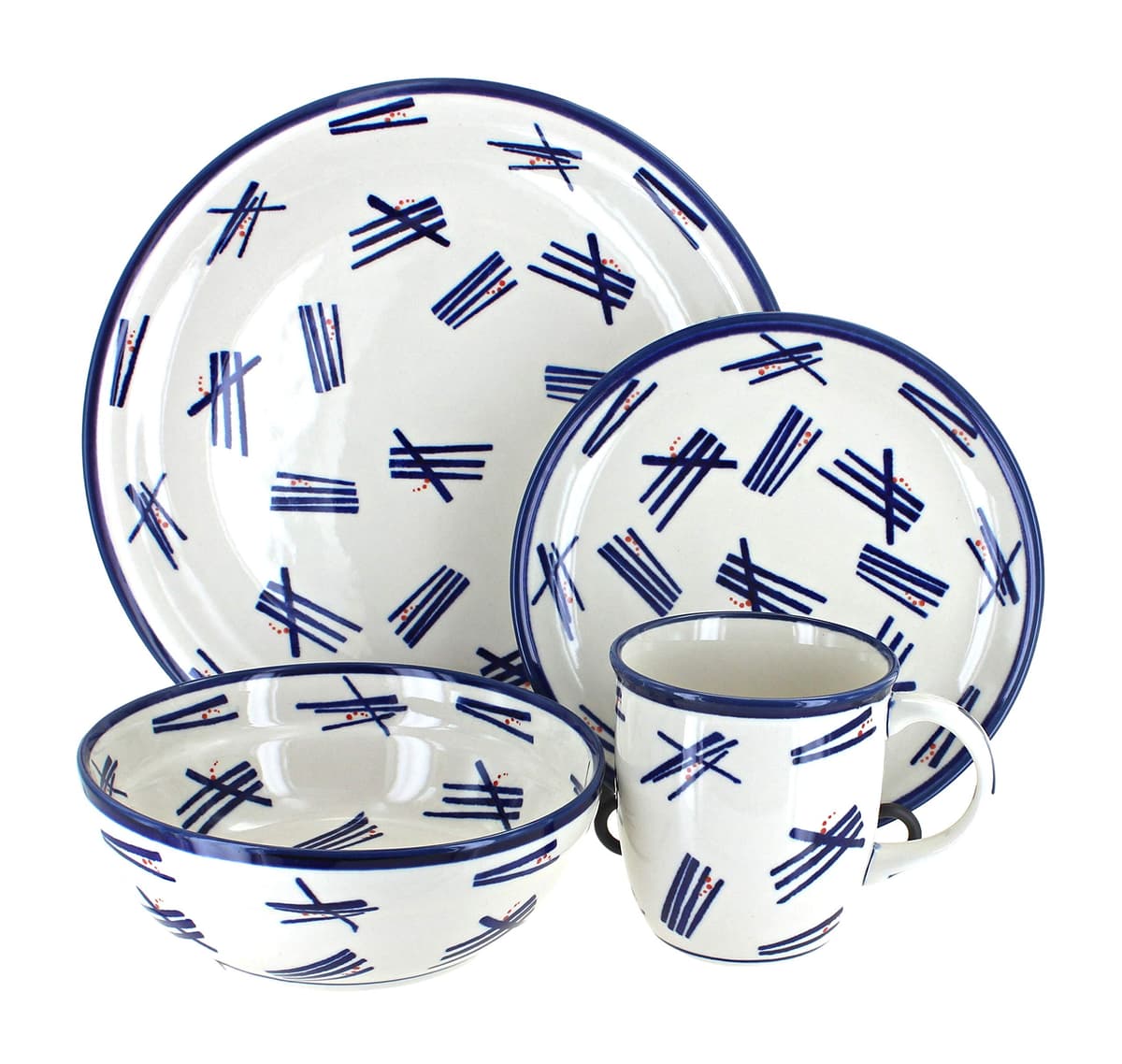 Blue Rose Polish Pottery Blue Zoe Juego de Cena 16 Piezas - 4 Servicios 1000-1279A-4