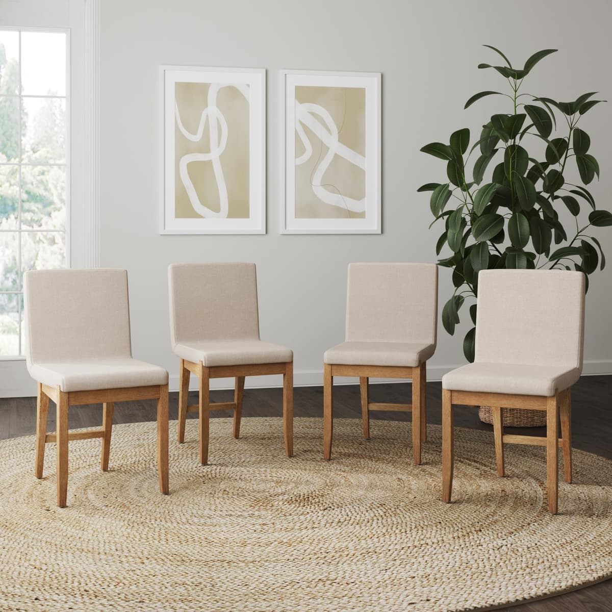 Silla de Comedor Nathan James Gracie, Tapizada Flax Natural/Madera Clara, Set de 4 27801-4