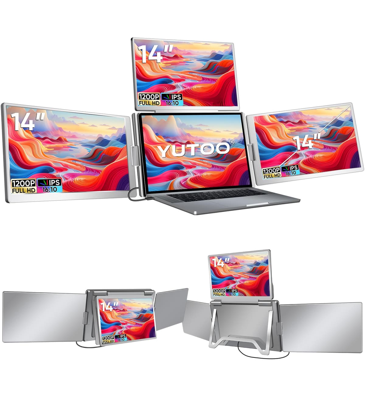 YUTOO Extensor de pantalla cuádruple 1200P IPS 16:10 para laptops 12-18" (compatible M1/M2/M3) S780