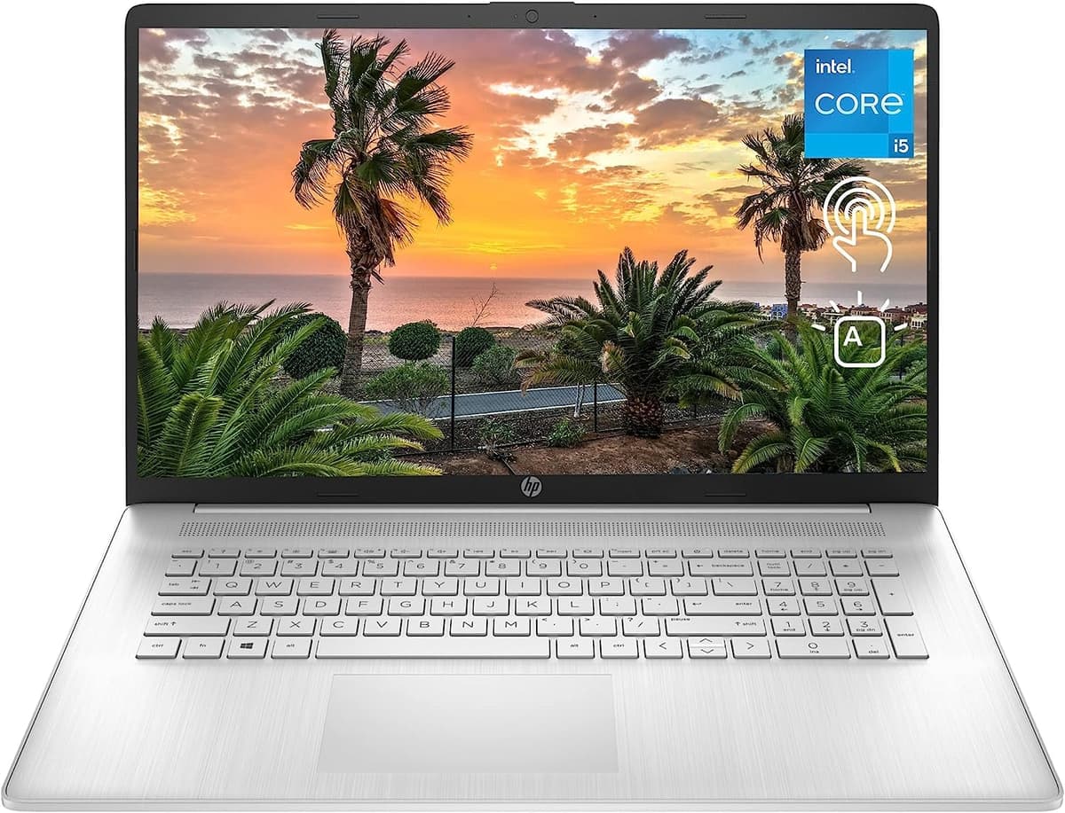 HP 17t Laptop, pantalla táctil HD+ de 17.3", procesador Intel Core i5-1334U, 32 GB RAM, SSD de 1 TB, lector de huellas, cámara web, teclado retroiluminado, HDMI, Wi-Fi 6, Windows 11 Home, color plateado