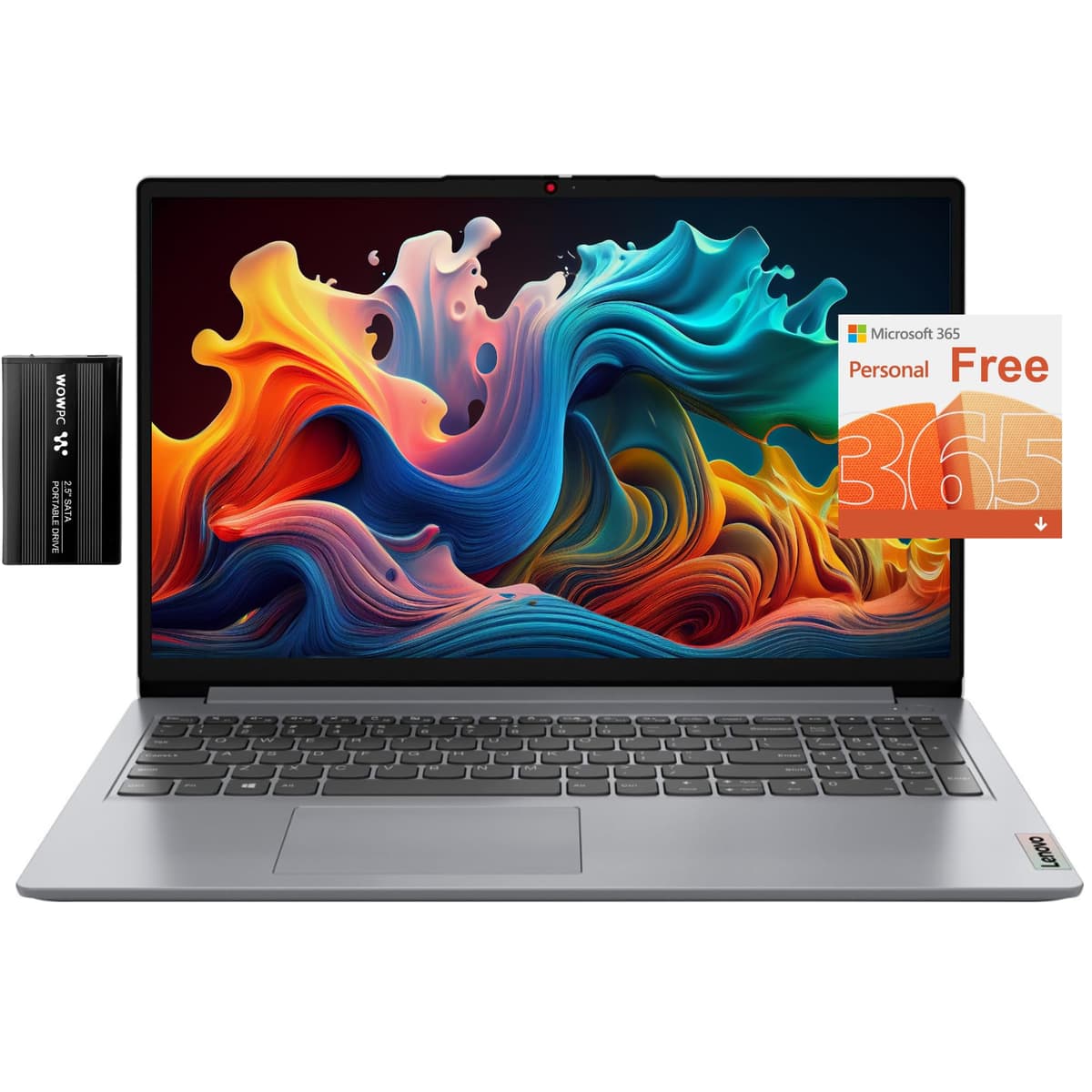 Lenovo IdeaPad, 20 GB RAM, 1 TB SSD, Procesador AMD de doble núcleo, Pantalla HD antirreflejo de 15.6 pulgadas, Batería de larga duración hasta 9.5 h, HDMI, Lector de tarjeta SD, Windows 11,1 año de Microsoft 365