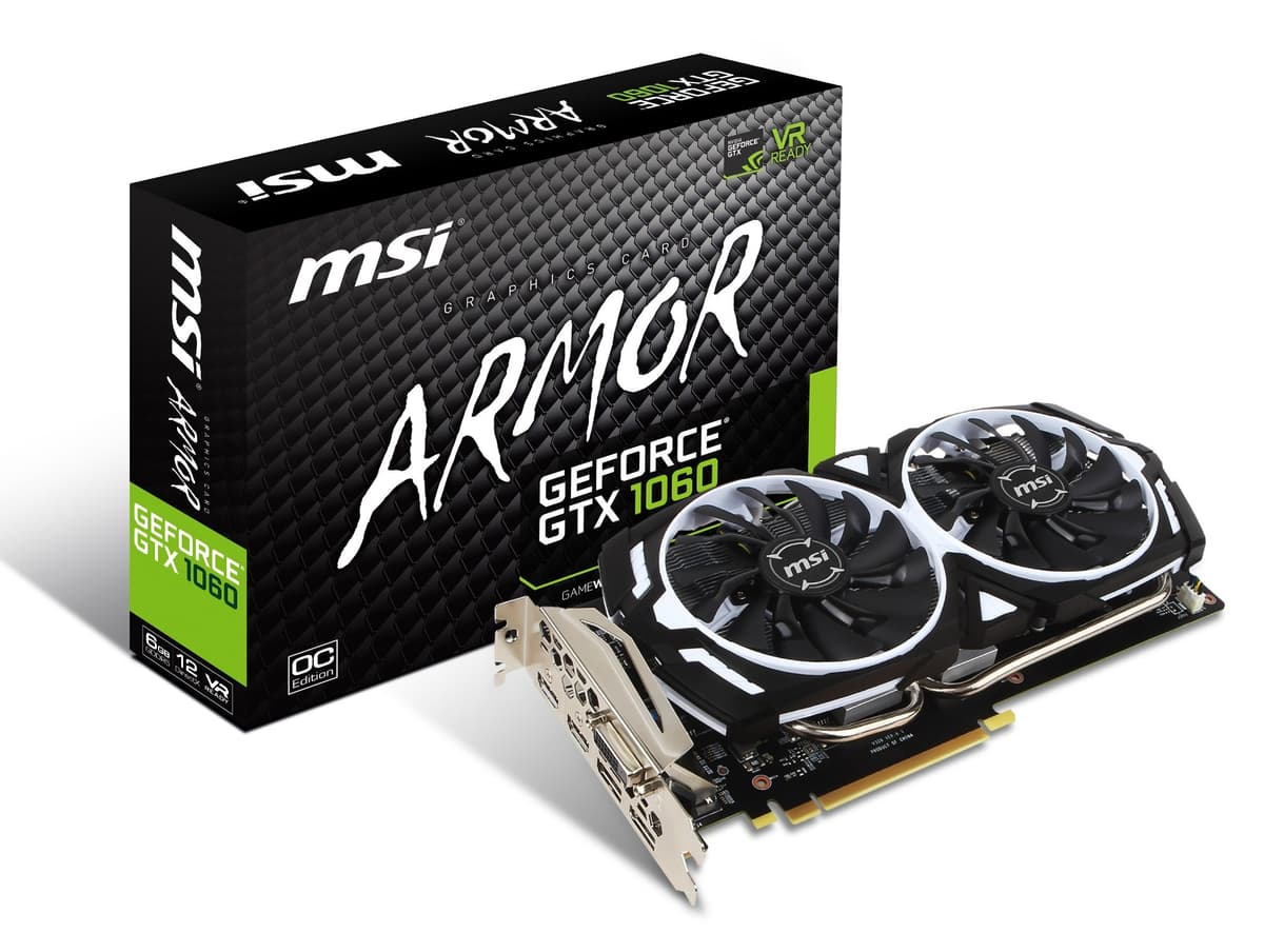 MSI Computer GTX 1060 Armor 6G OCV1 NVIDIA GeForce GDDR5 DVI/2HDMI/2DisplayPort Tarjeta de video PCI-Express GeForce GTX 1060 ARMOR 6G OCV1
