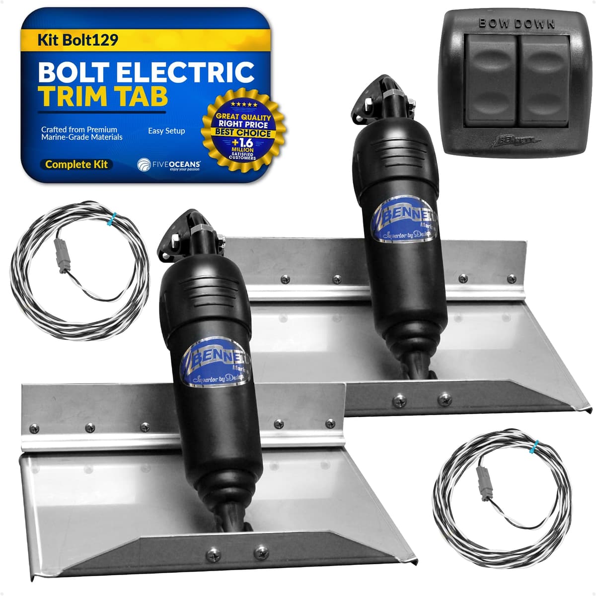 Bennett Marine Bolt Electric Trim Tab System 12" x 9" Kit completo 12V
