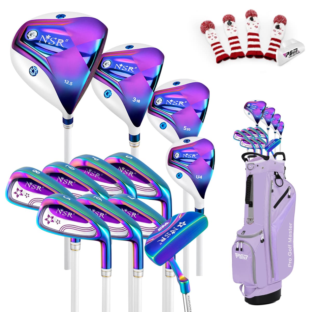 PGM Juego de palos de golf para mujer NSR 12 piezas - Juego completo para diestros con ejes de grafito ligeros, driver de titanio forjado, bolsa de pie - Ideal para golfistas mujeres principiantes e intermedias LTG026-3
