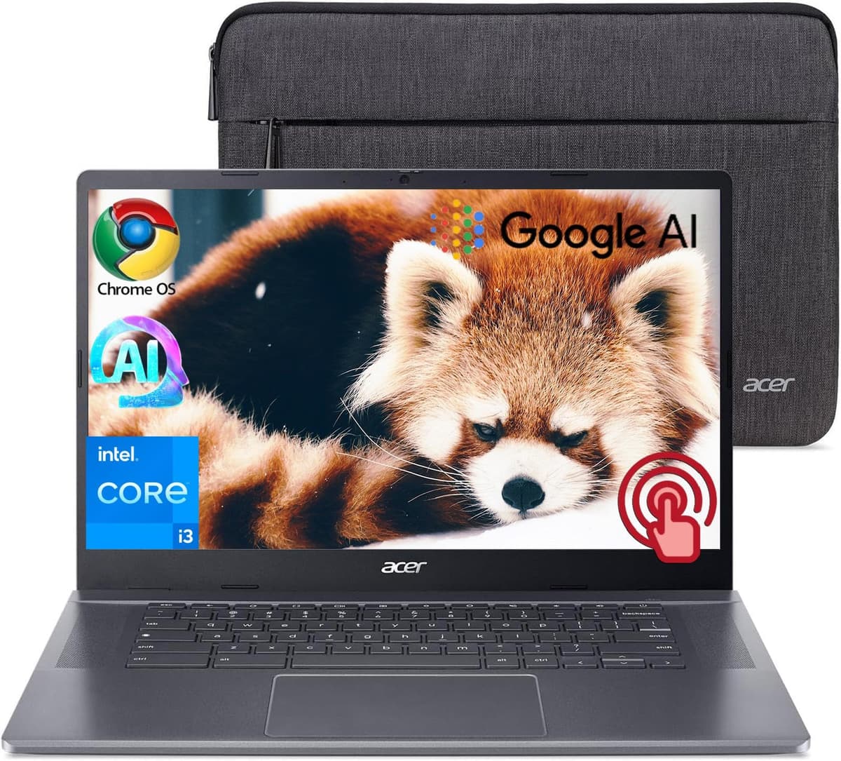 acer Chromebook Plus 514 portátil con Google AI, Intel de 8 núcleos i3-N305, 8 GB LPDDR5, 2 TB SSD, pantalla táctil IPS FHD 14" 1920 x 1080, Wi-Fi 6E, cámara 1080p, Chrome OS, larga duración de batería Acer Chromebook Laptop
