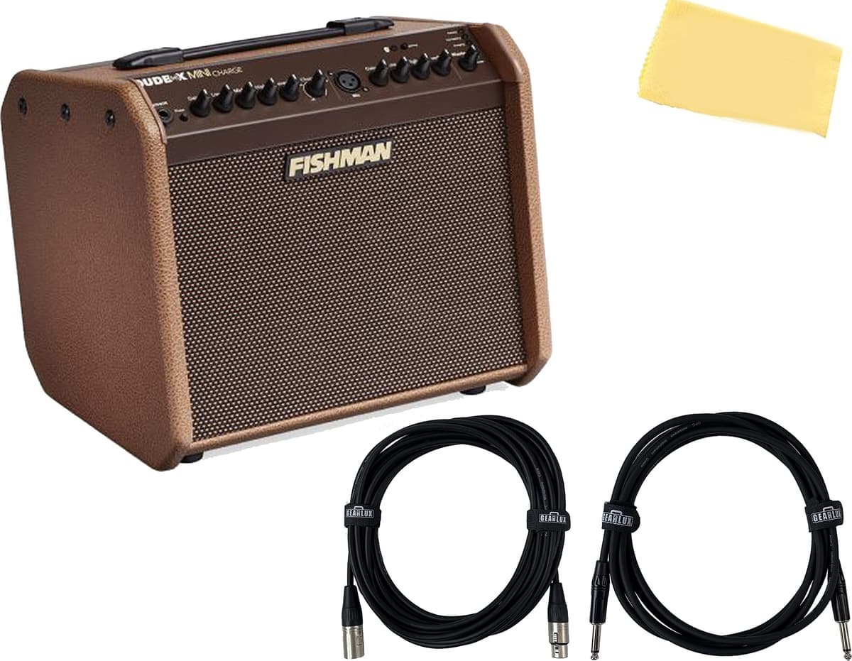 Fishman Loudbox Mini Charge 60W Amplificador Acústico a Batería con Bluetooth - Paquete con cables y paño de pulido AUS-PRO-LBC-500