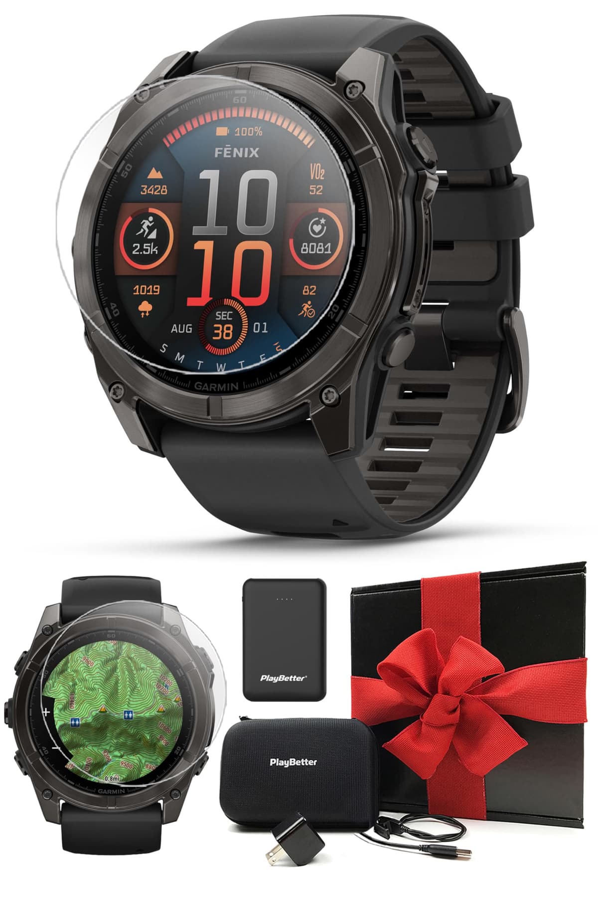 PlayBetter Garmin fenix 8 AMOLED Sapphire 51mm - Multisport GPS Smartwatch, Sapphire, Bundle con cargador y accesorios 010-02905-20 (Watch) | Z05 (Charger)