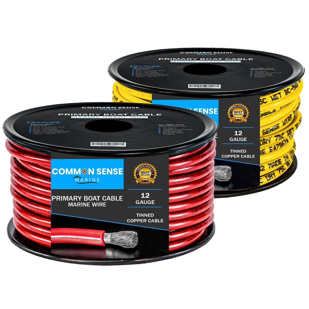 Common Sense Marine Cable marino calibre 12 AWG - 1000 ft, cobre estañado, UL 1426 MW12-RDYW-1000