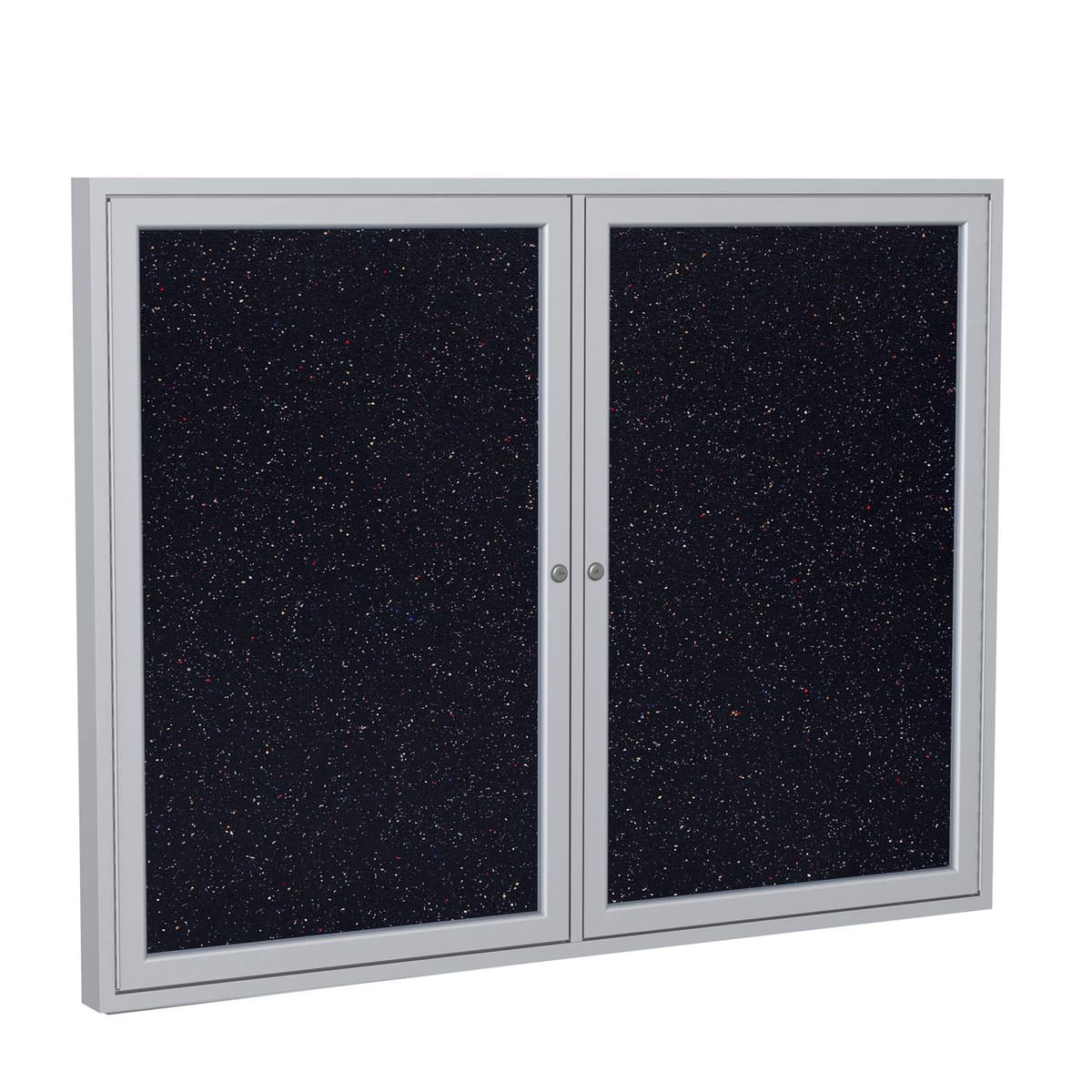 Ghent 36"x48" 2-Puertas Enclosed Recycled Rubber Bulletin Board con Marco de Aluminio Satinado - Confetti - Hecho en EE. UU. PA23648TR-CF