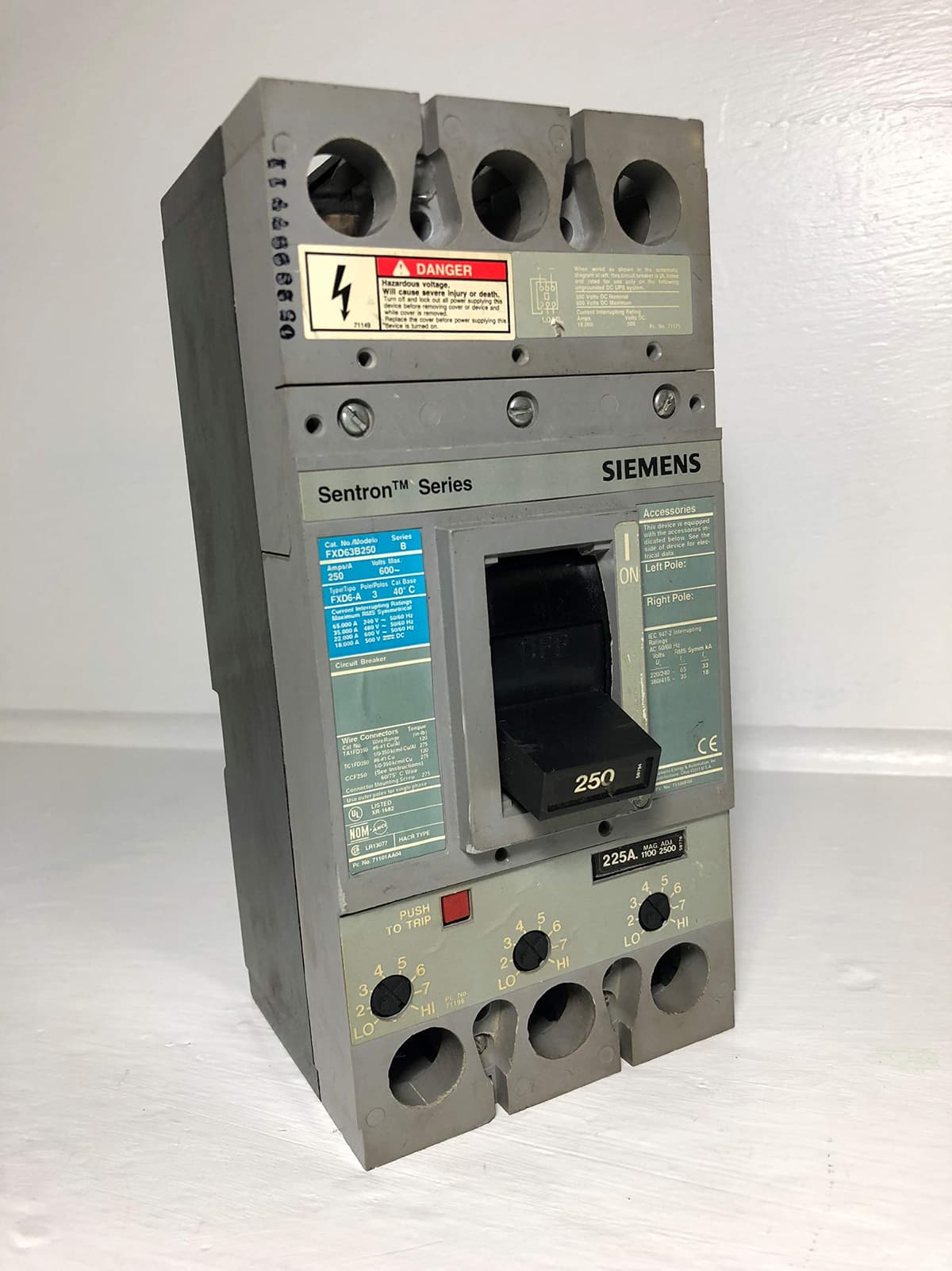 SIEMENS FXD63B250 Interruptor automático FD 3P 250A 600V