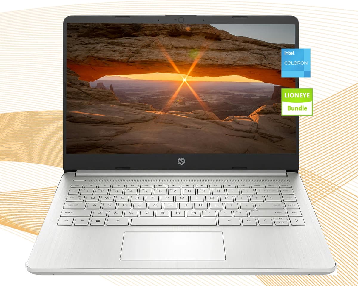 Portátil HP con IA Integrada | Pantalla HD 14" | 16 GB RAM | 1 TB en la Nube por 1 Año | 128 GB SSD + 128 GB Tarjeta + SSD portátil | CPU Intel de 4 Núcleos | Cámara Web | Windows 11 | Paquete LE