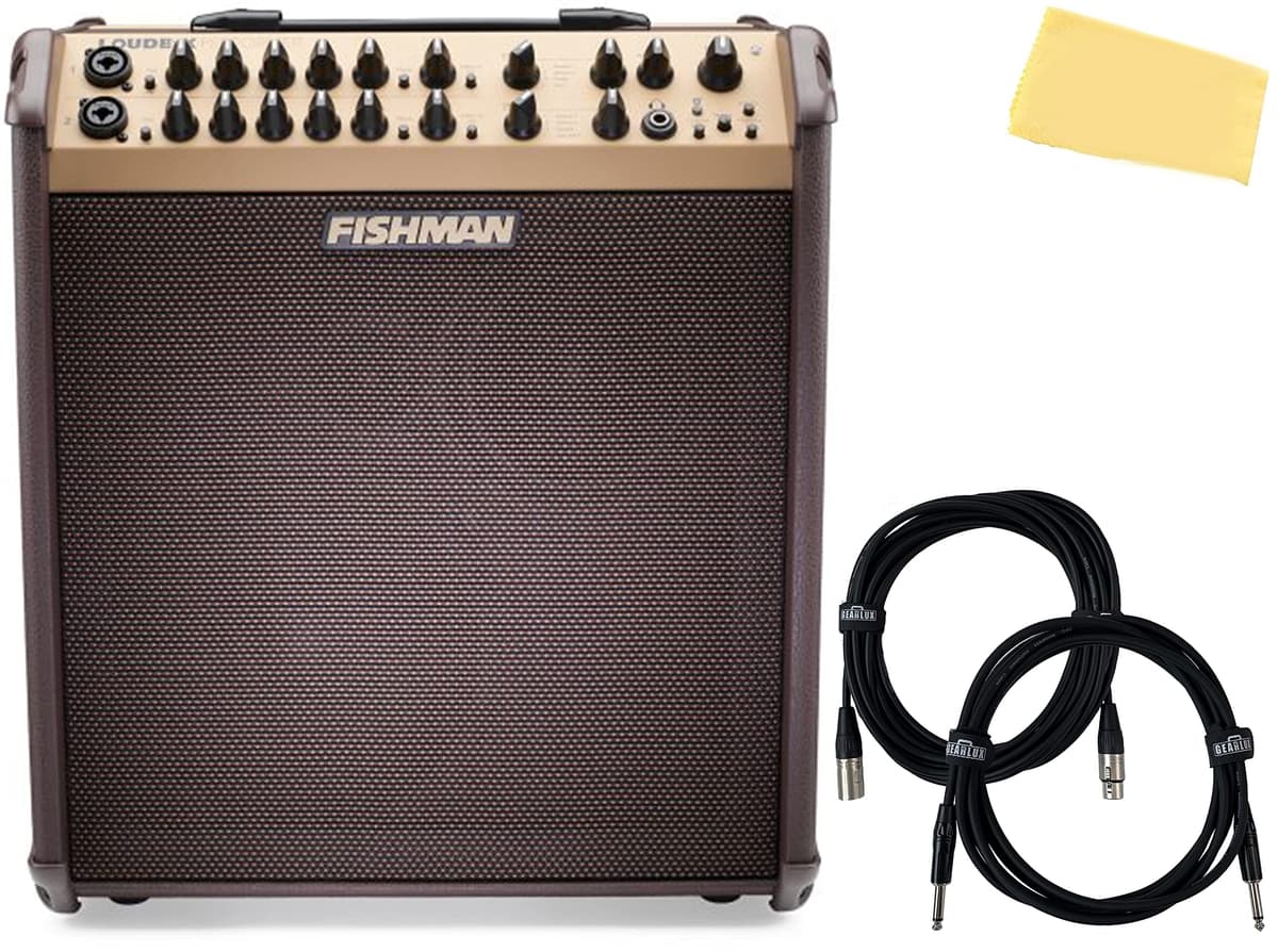 Fishman Loudbox Performer 180W Amplificador Acústico con Bluetooth - Paquete con cables XLR e instrumento y paño de pulido AUS-PRO-LBT-700