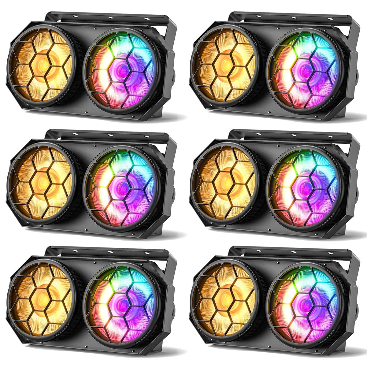 Kiinsehtoq ZQ01672 6-Pack: Par Light 2x100W COB + 48x0.2W RGB Blinder, DMX y Modos Automáticos ZQ01672X6US