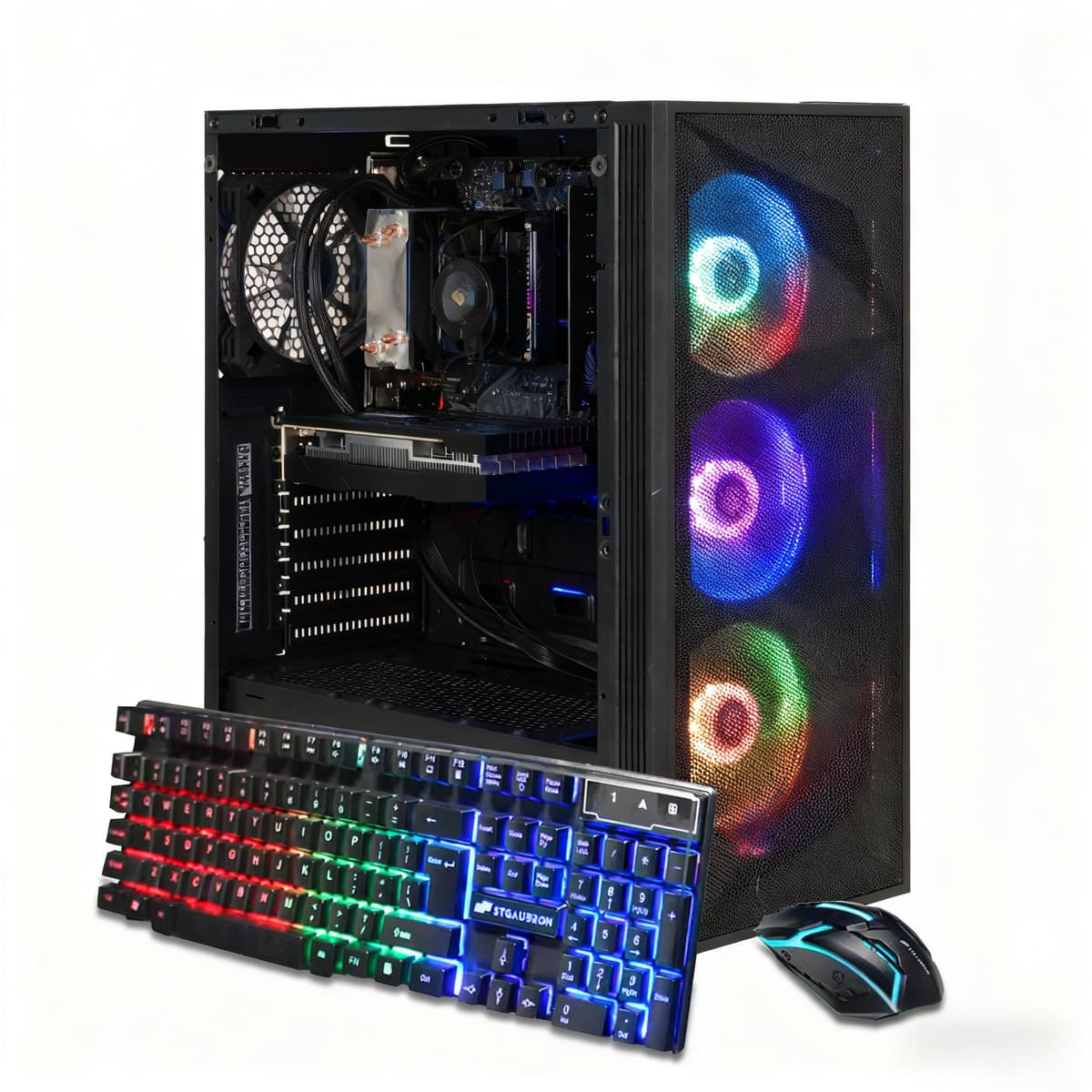 PC de Escritorio para Juegos STGAubron, AMD Ryzen 7 5700X hasta 4.6G, GeForce RTX 3050 6GB, 16GB DDR4, 1TB SSD, WiFi 6 y BT 5.2, 4 Ventiladores RGB, Windows 11 Home ABR1722