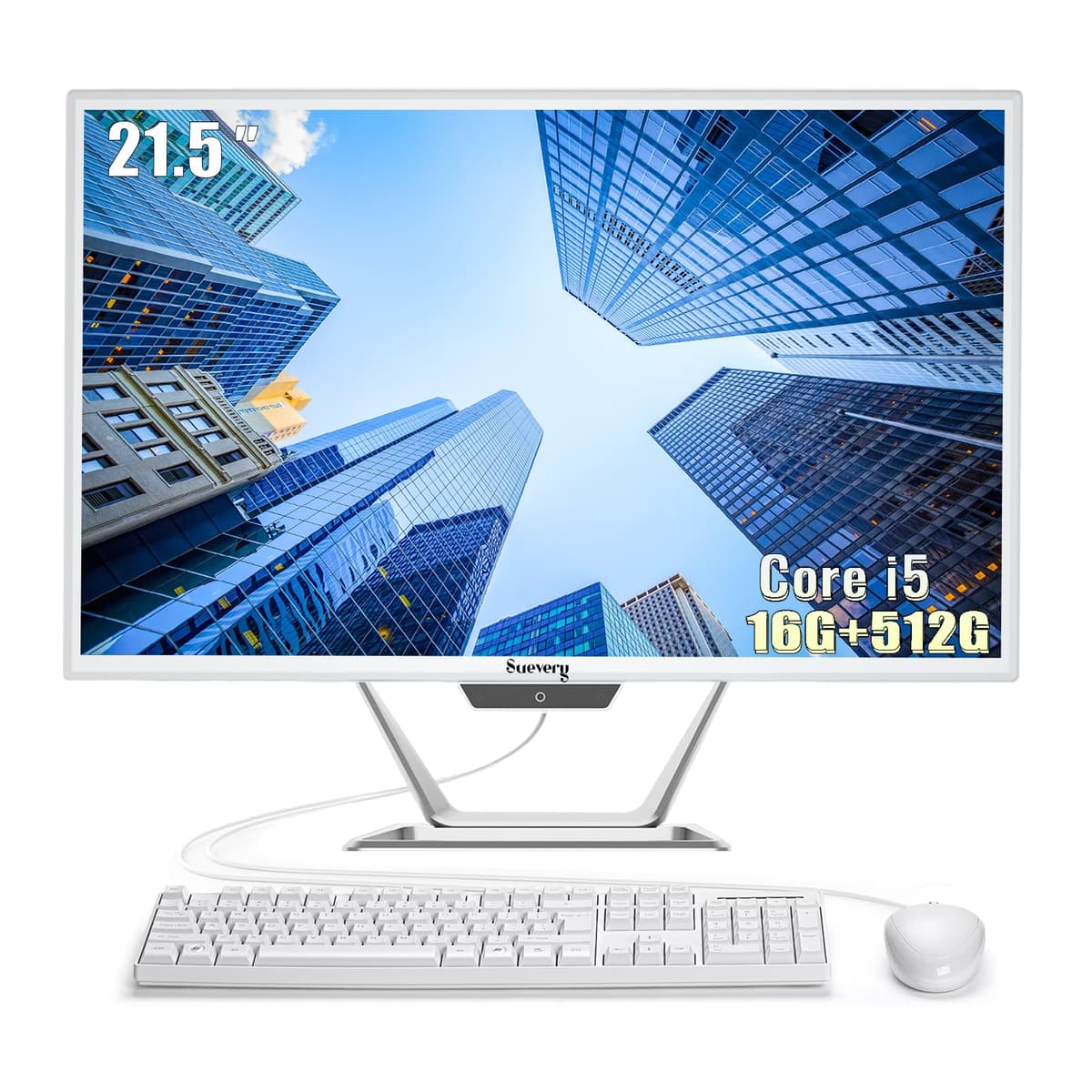 suevery PC All-in-One 21.5" AIO Escritorio Core i5, SSD 512 GB, RAM DDR4 16 GB, Webcam HD, Wi-Fi 6, 1080P Gaming All-in-One 22" FHD Pantalla para Negocios y Hogar con Teclado y Mouse I22X W1-99