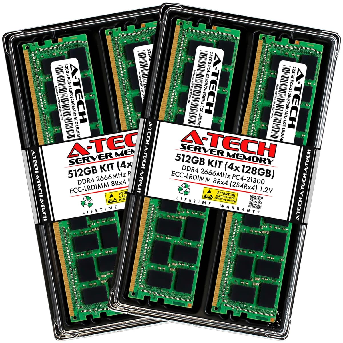A-Tech 512GB (4x128GB) DDR4 2666MHz PC4-21300 ECC LRDIMM 288-Pin Kit AT128G4D4D2666LO43DSN12V