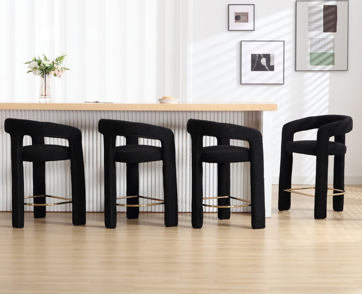 EALSON Set x4 Bouclé Taburetes de Barra 26" Negro - Diseño barril con respaldo abierto y brazos ESPHL-SY55011CS-WNO-ABK-1-LX4