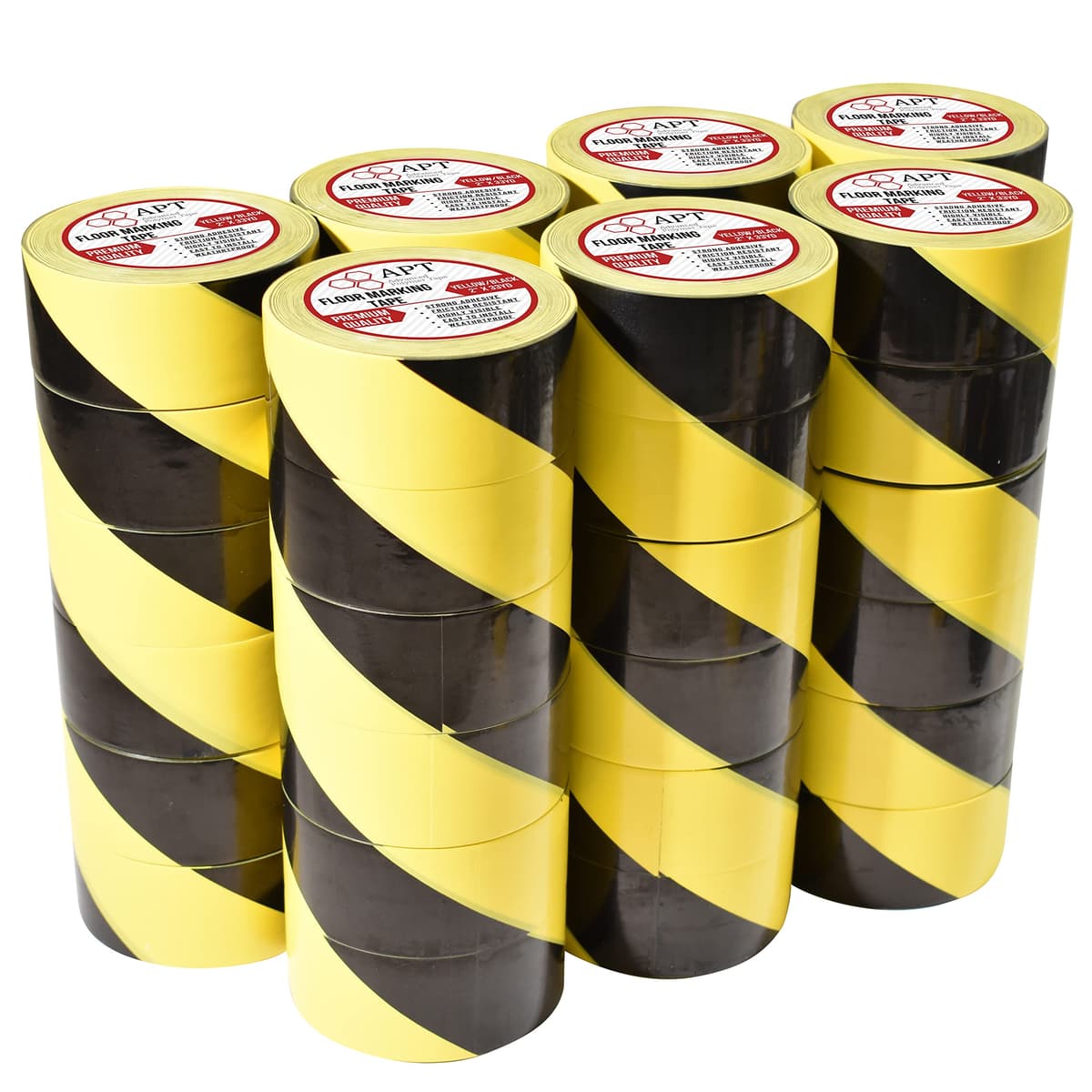 APT Cinta de marcación de seguridad negra y amarilla 2" x 99ft (42 rollos) APTVRT-305236