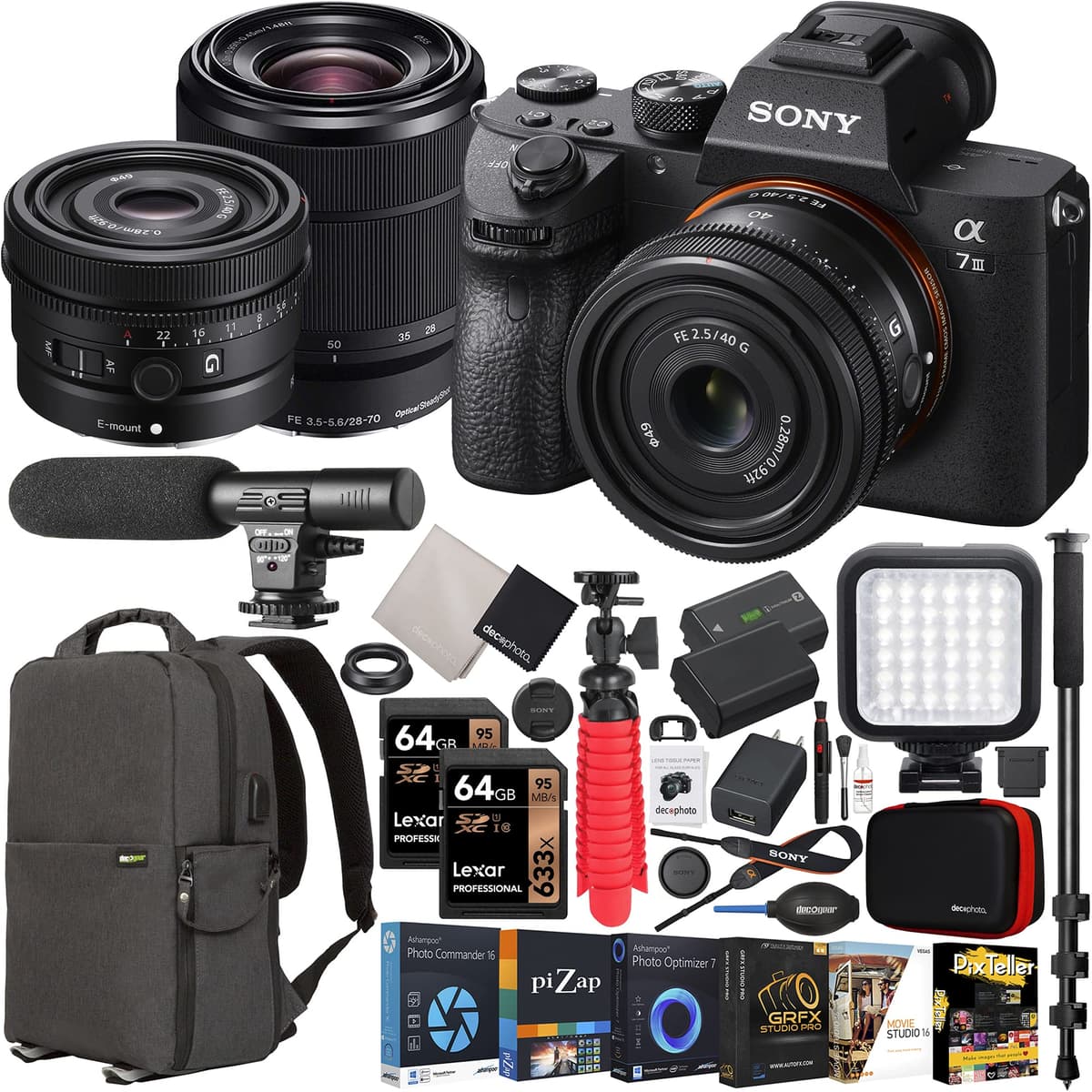 Kit Sony a7 III con 2 lentes, mochila y accesorios ILCE7M3K/B Bundle E40SNILCE7M3KBX11