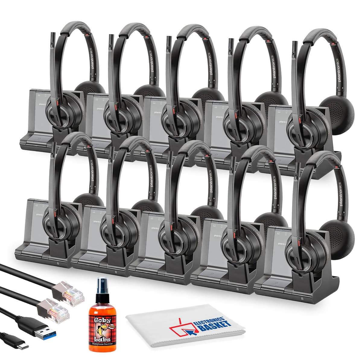 Pack 10x Poly Savi 8220 UC - Auriculares inalámbricos DECT dual ear (Teams) con base de carga 207326-01_AG3_3
